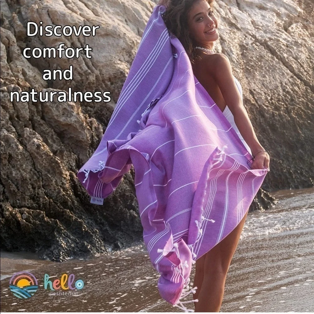 Brand New Peshtemal Turkish Beach Towel Prewashed 100% Cotton, 39”x71” Purple